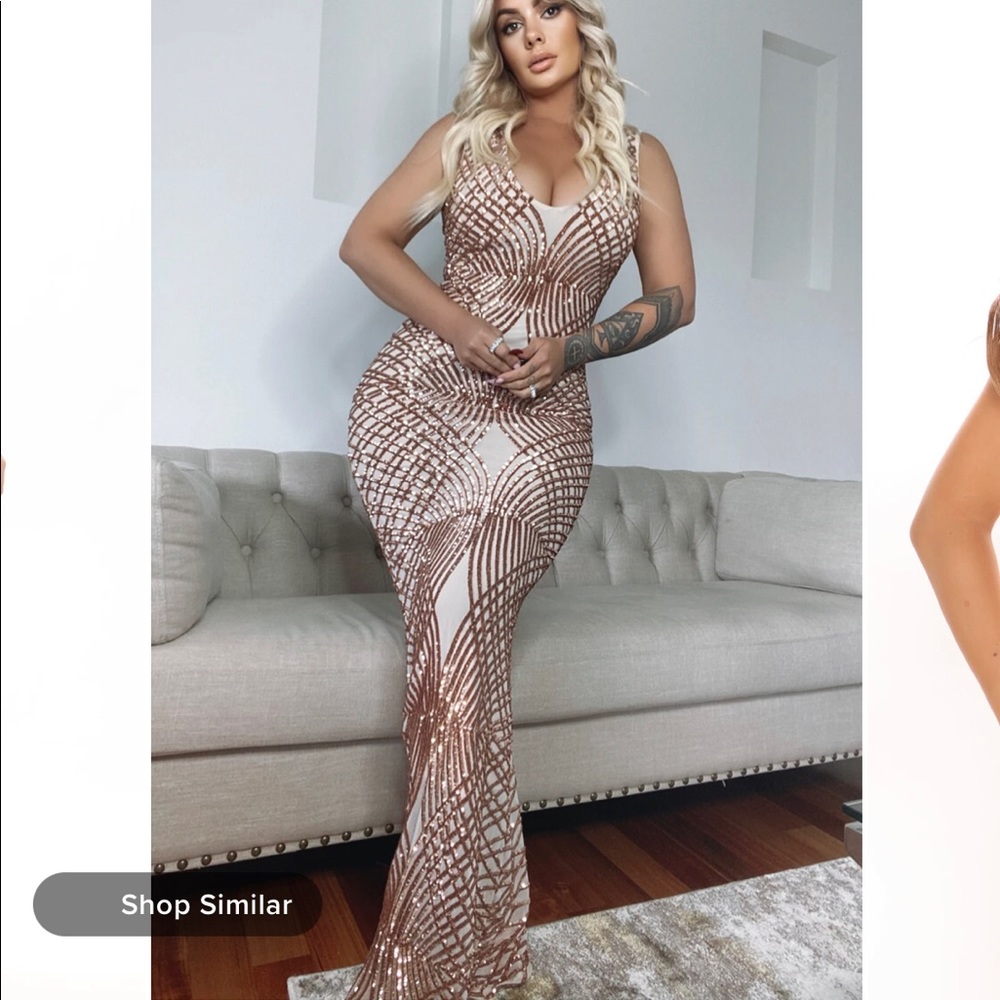 NWT Fashion Nova Sequin Champagne Long Dress